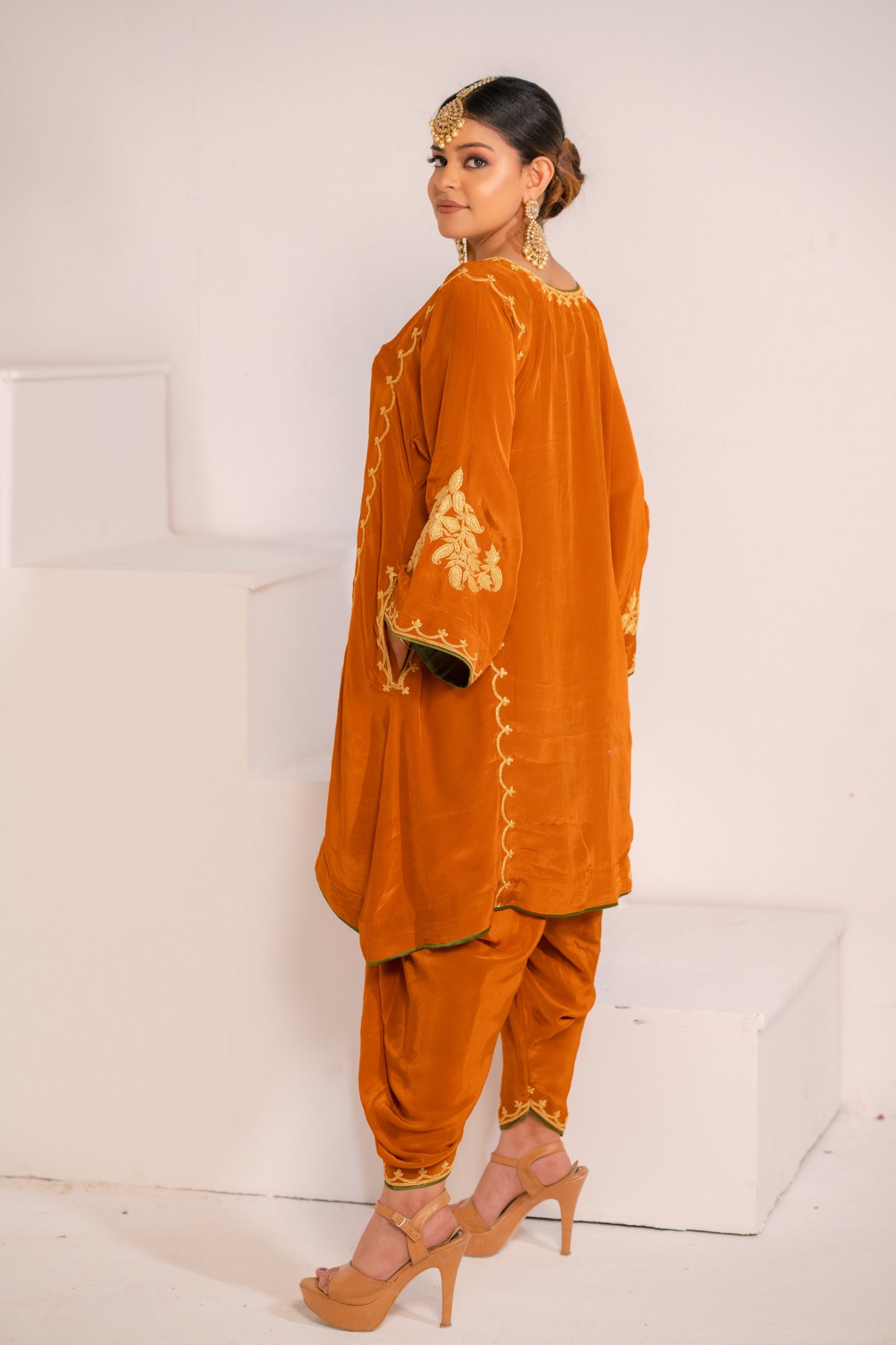 Rust Orange Crepe Tilla Set