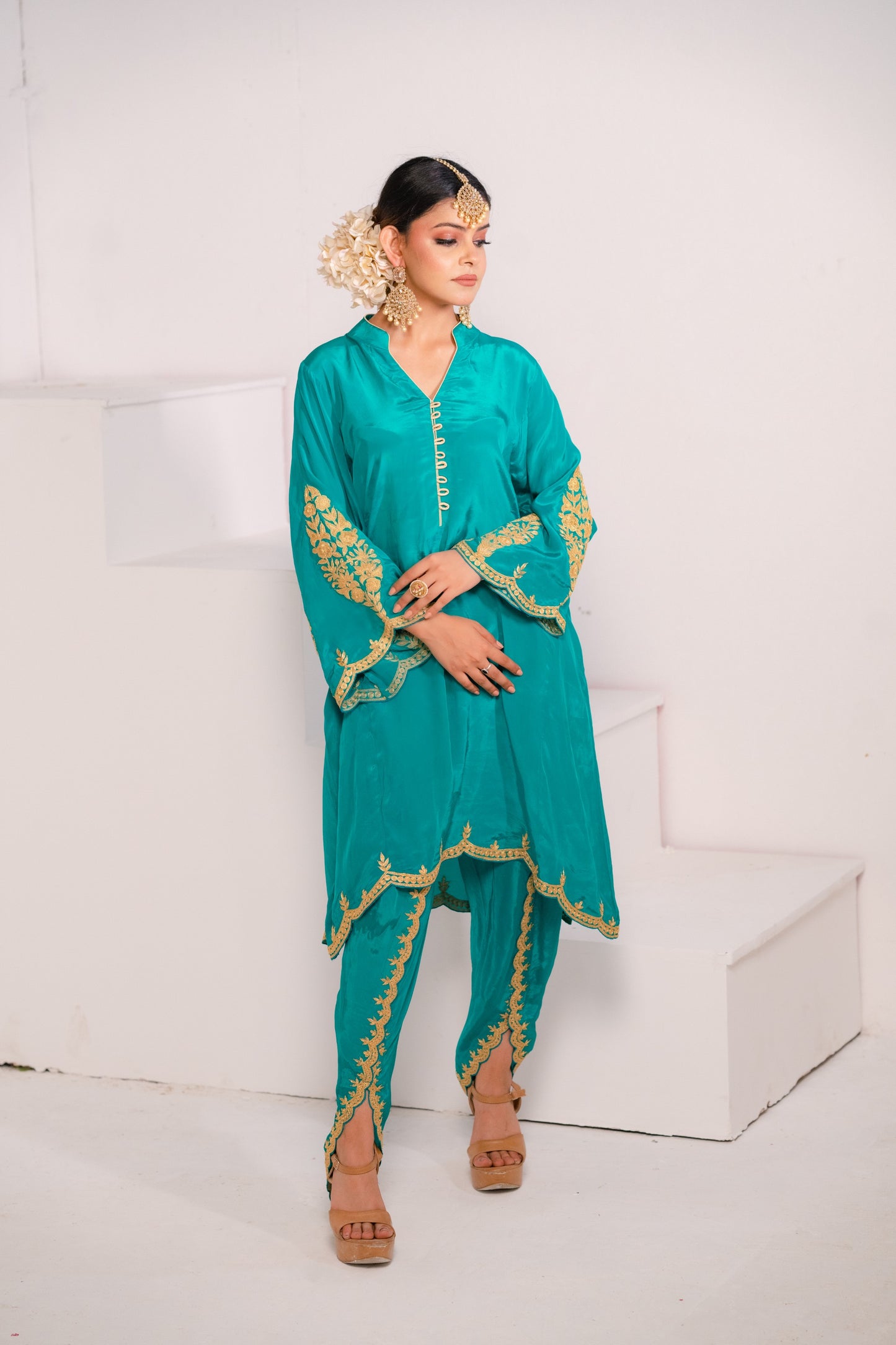 Teal Crepe Tilla Set