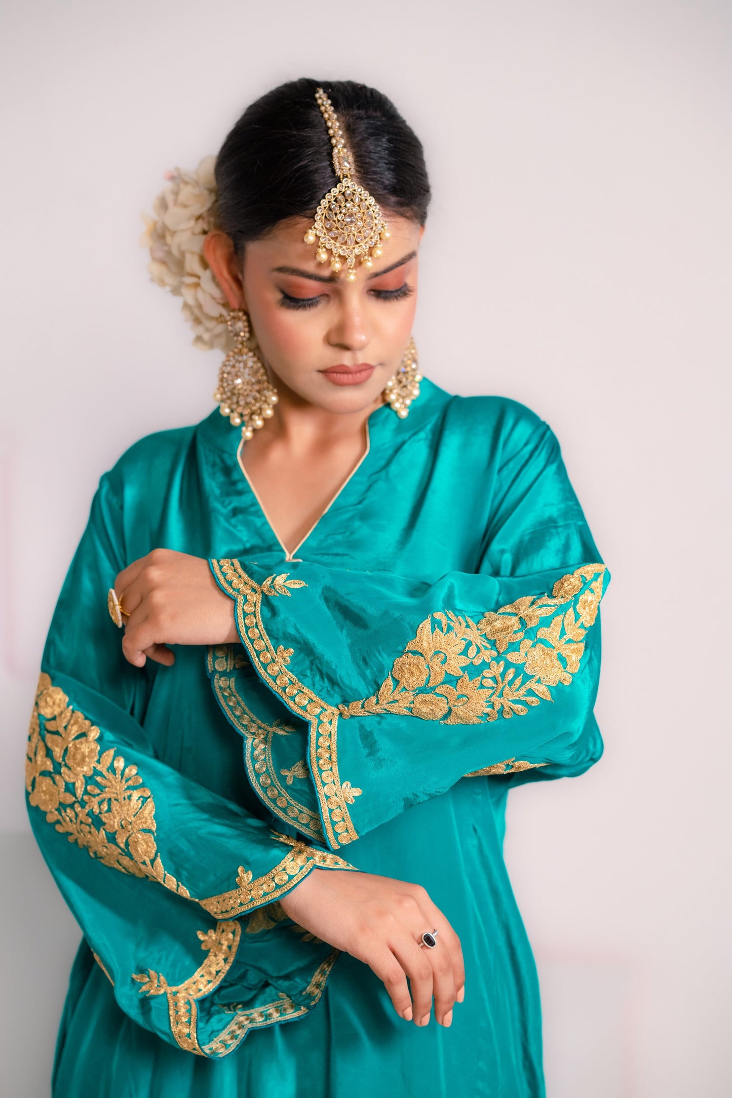 Teal Crepe Tilla Set