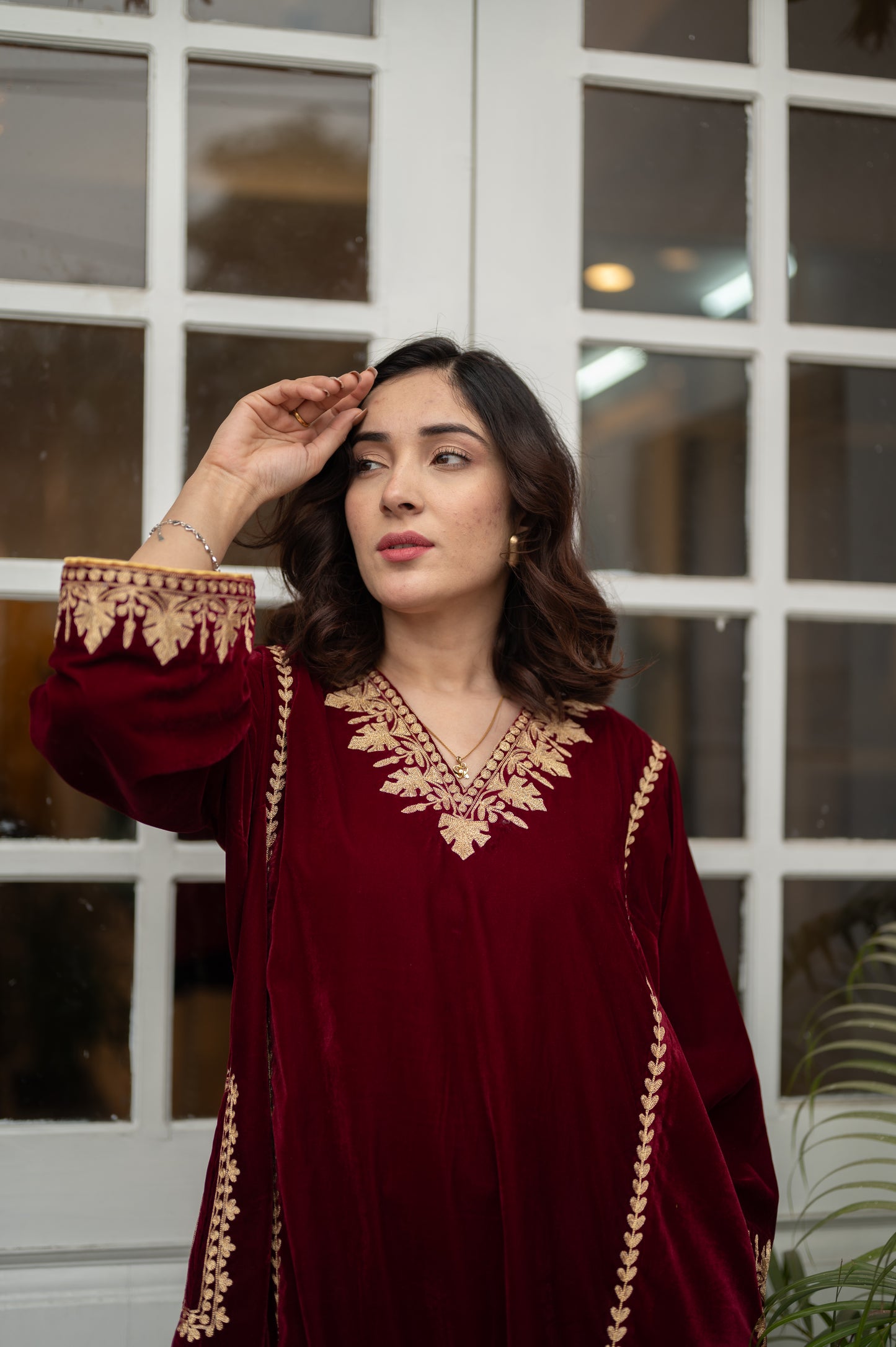 Maroon Phiran Set
