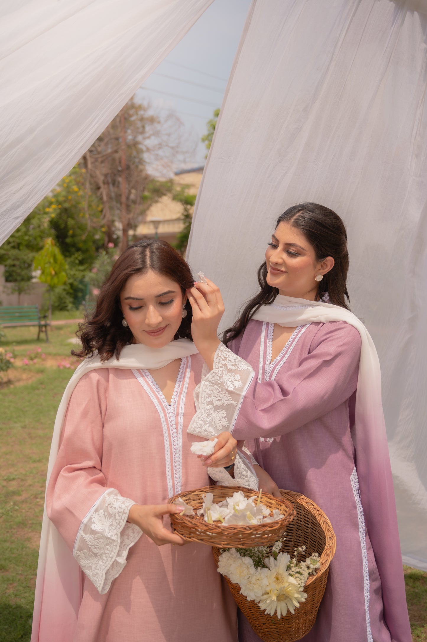 Powder Pink Linen Suit with Ombre Dupatta