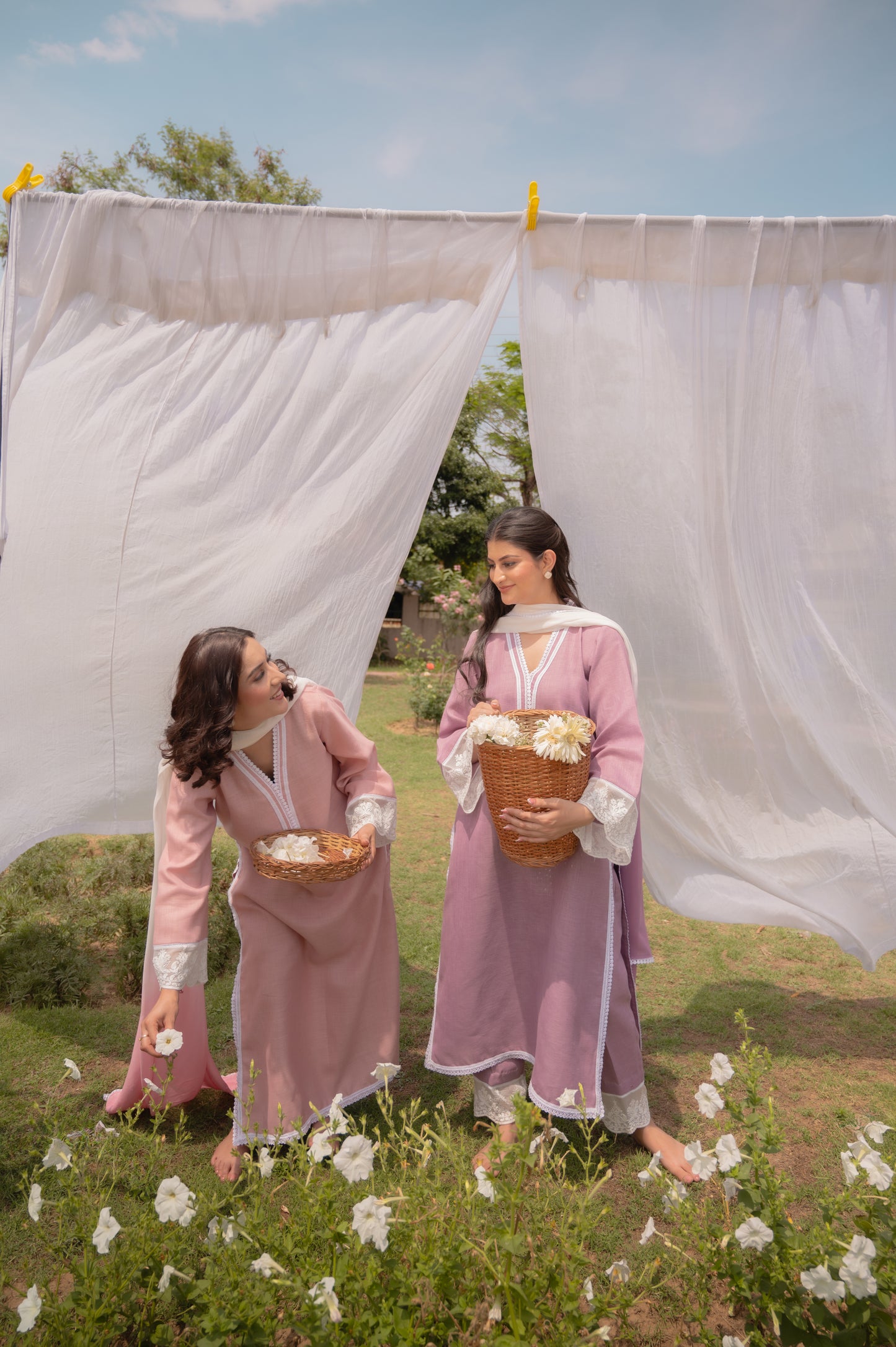 Powder Pink Linen Suit with Ombre Dupatta