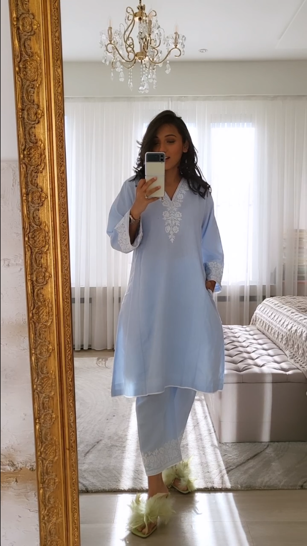 Sheer Bliss Blue Phiran Set