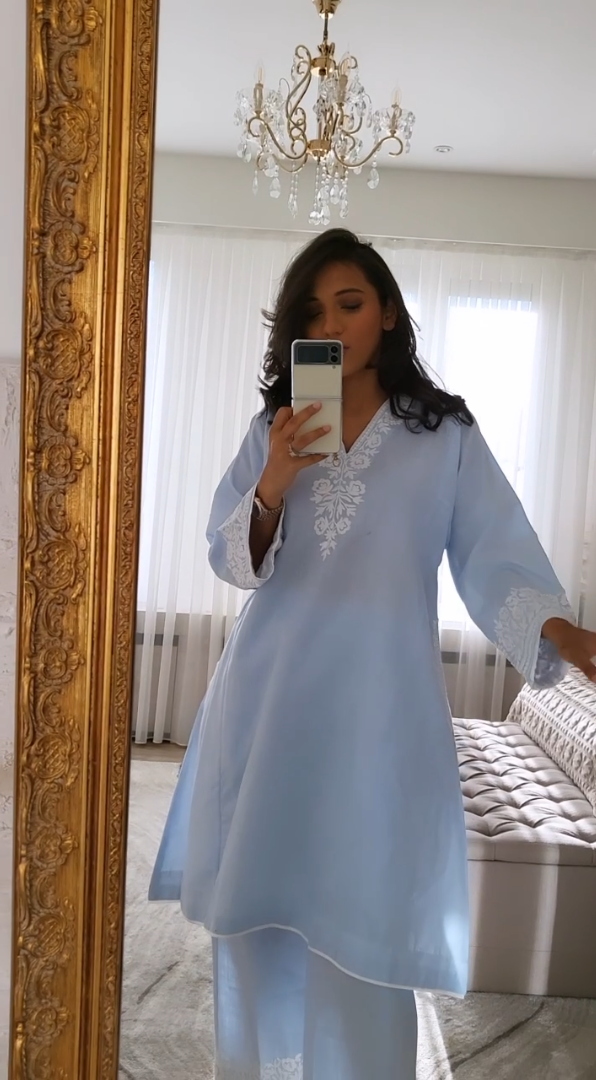 Sheer Bliss Blue Phiran Set