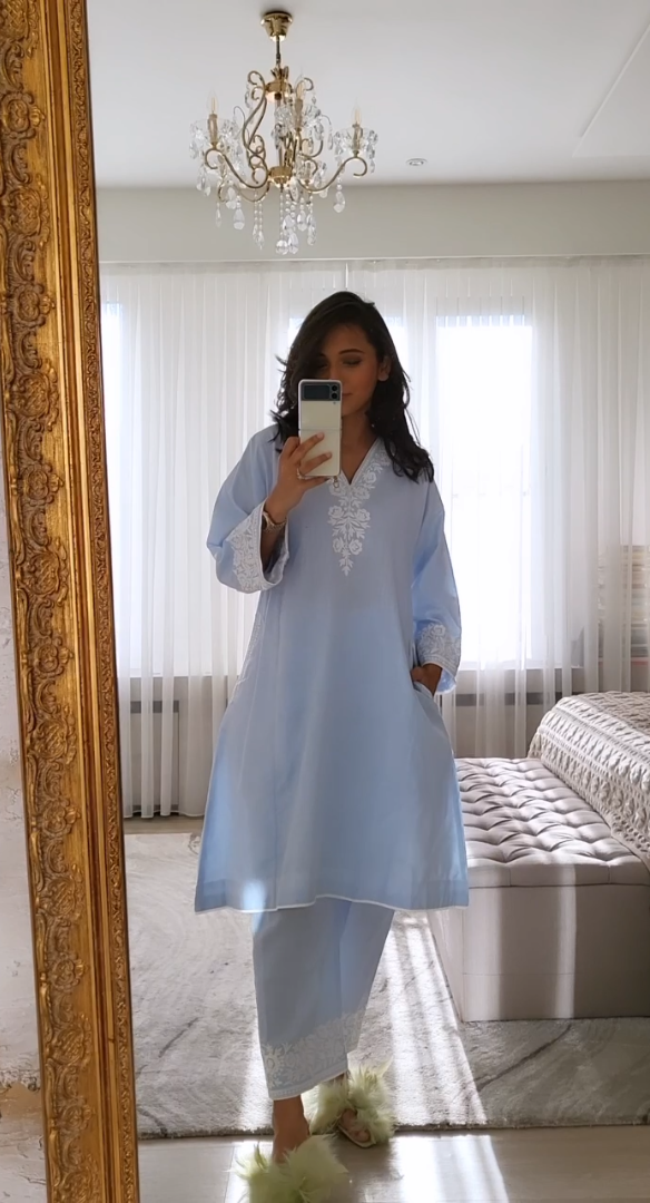 Sheer Bliss Blue Phiran Set