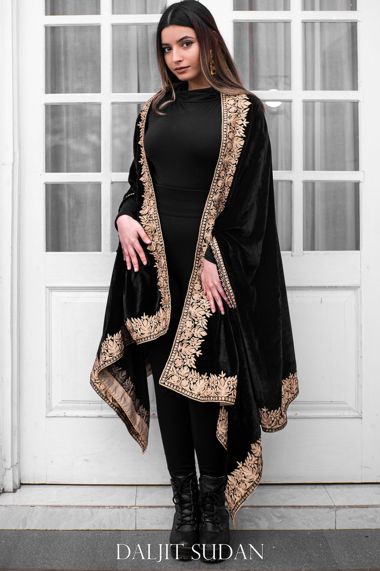 Black Velvet Cape with Aari Embroidery