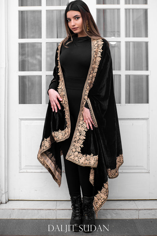 Black Velvet Cape with Aari Embroidery