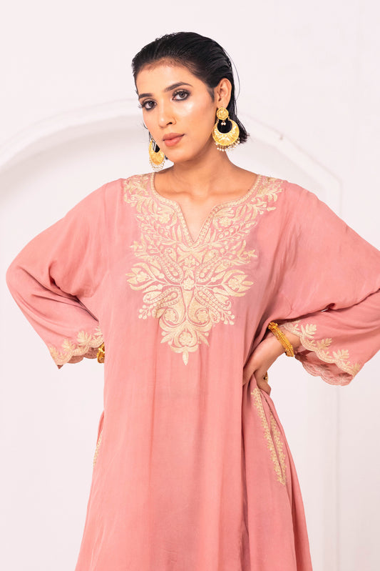 Pink Crepe Aari Phiran Suit
