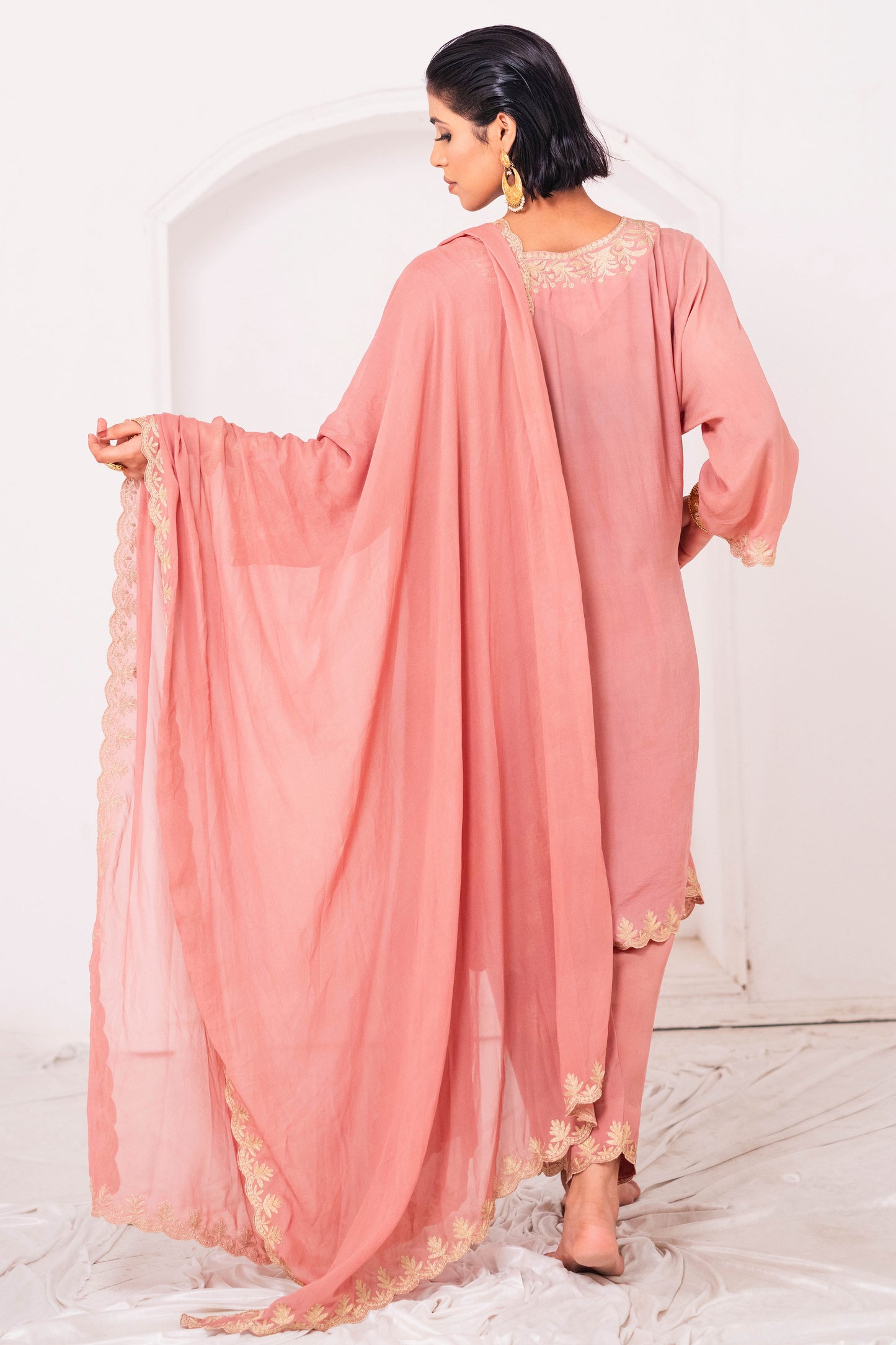 Pink Crepe Aari Phiran Suit