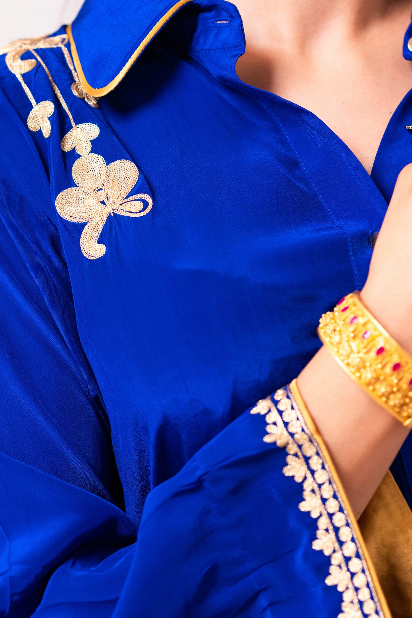Royal Blue Crepe Aari Phiran Set