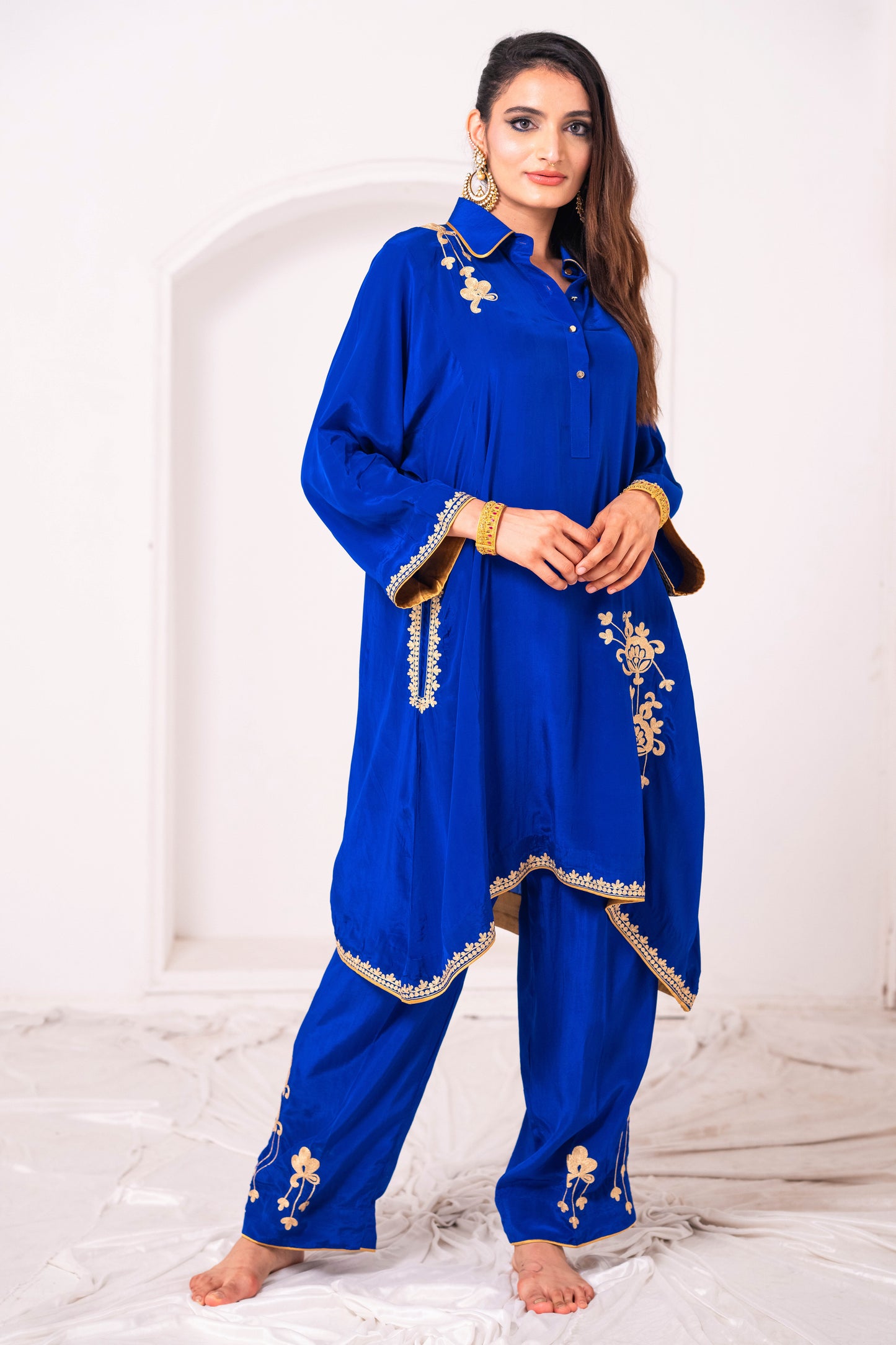 Royal Blue Crepe Aari Phiran Set