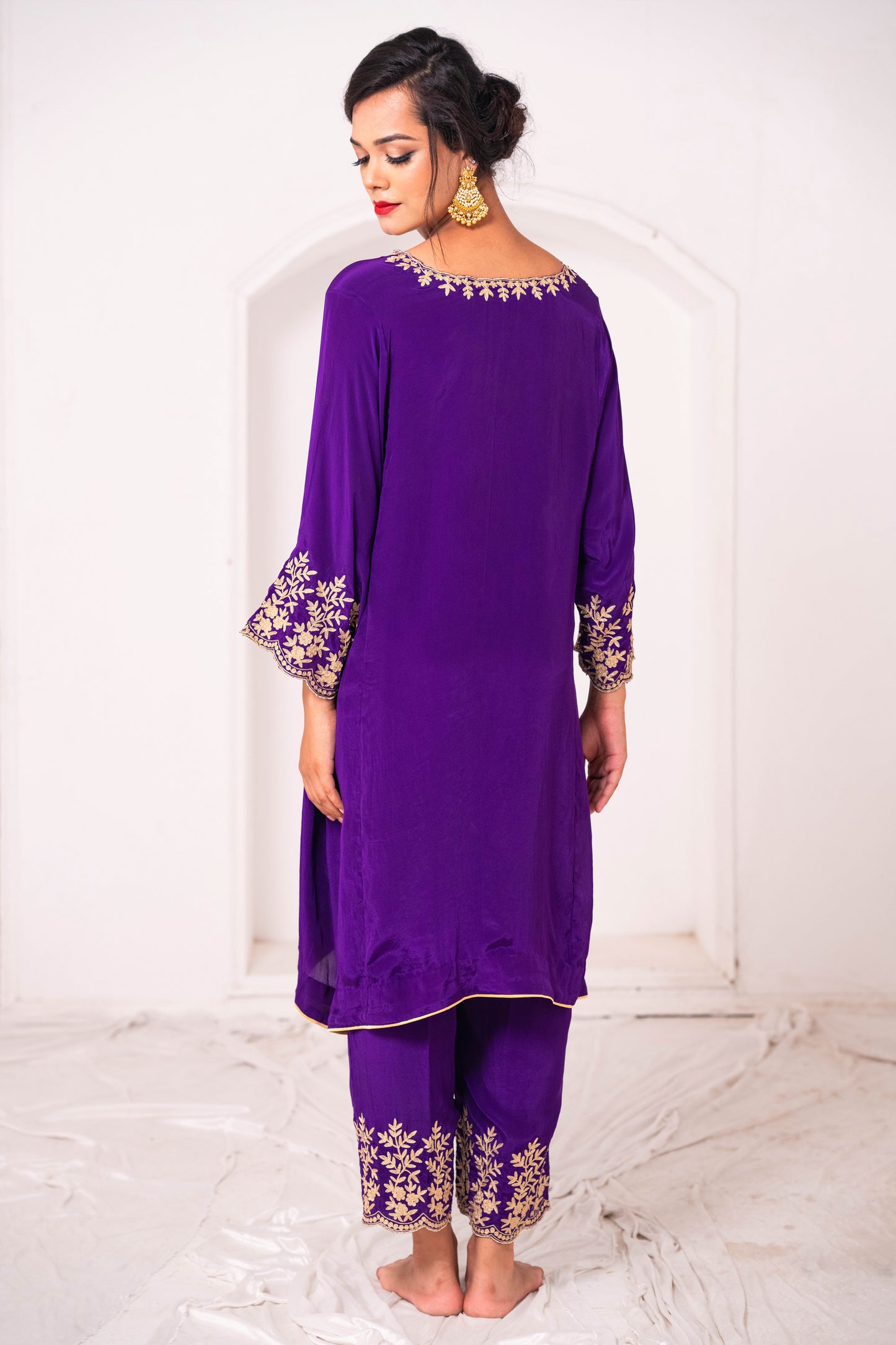 Purple Crepe Aari Phiran Set