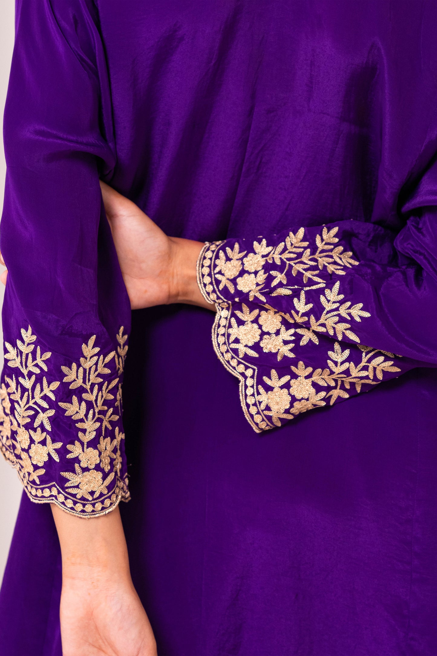 Purple Crepe Aari Phiran Set