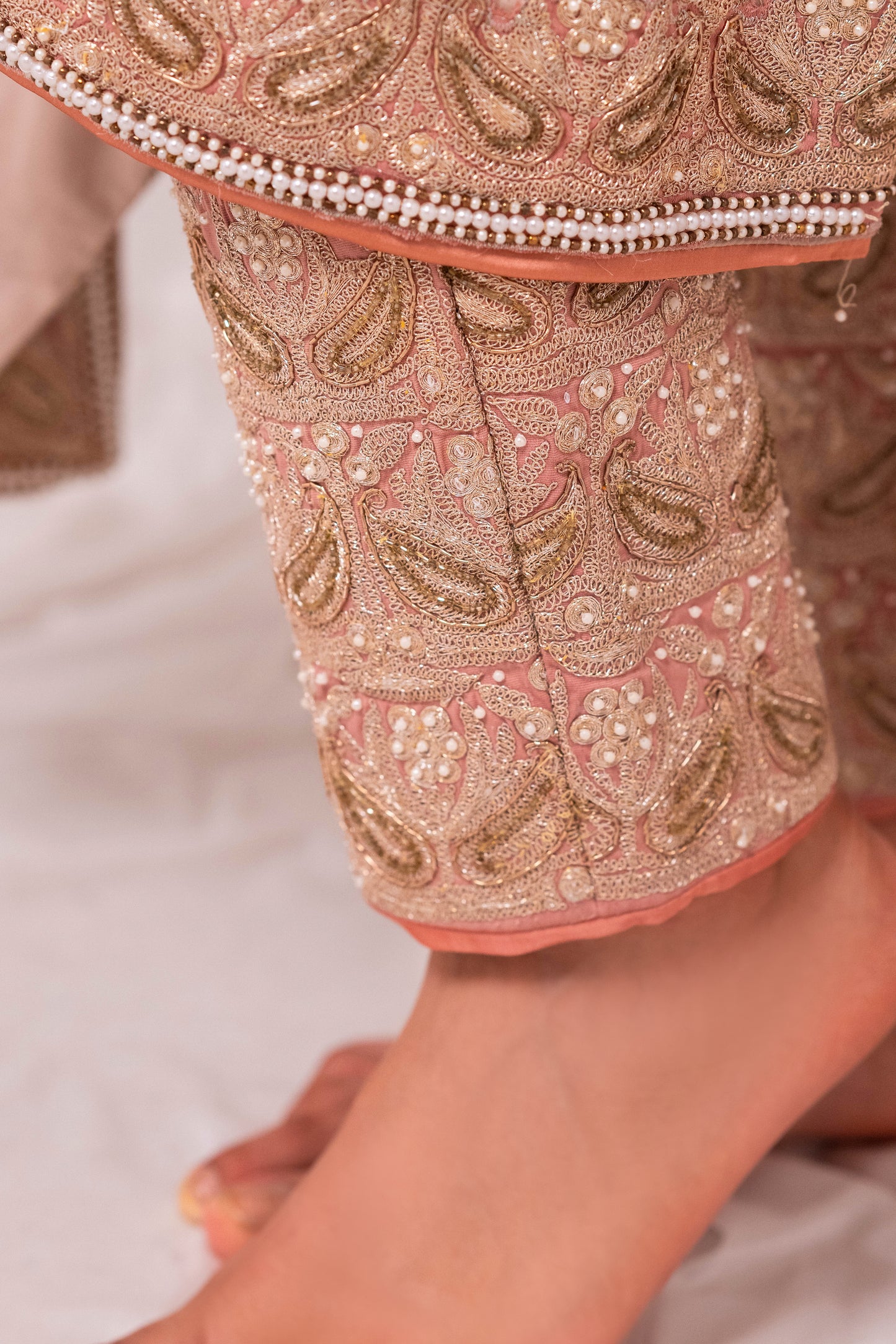 Taupe Peach GS Tilla Hand Embroidered Phiran Suit