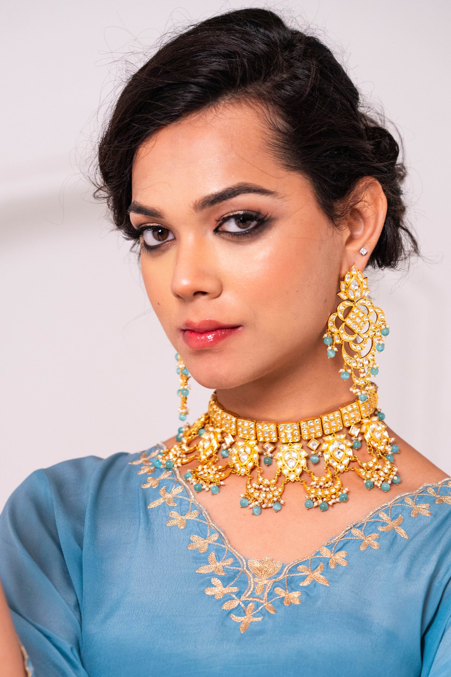 Blue Crepe Phiran Suit