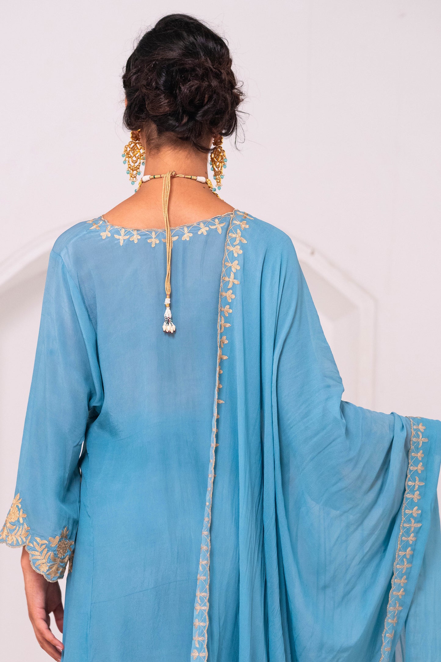 Blue Crepe Phiran Suit