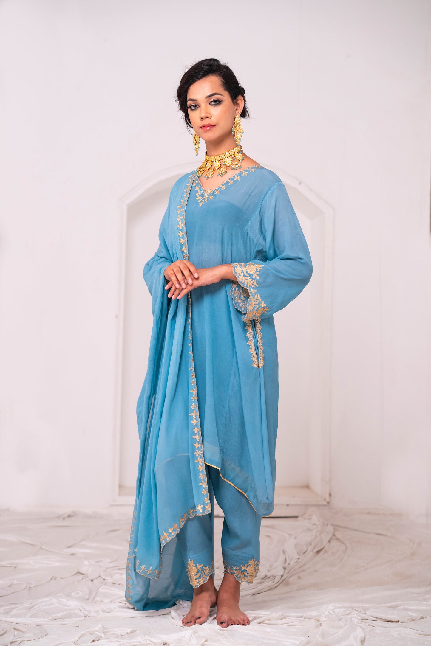 Blue Crepe Phiran Suit