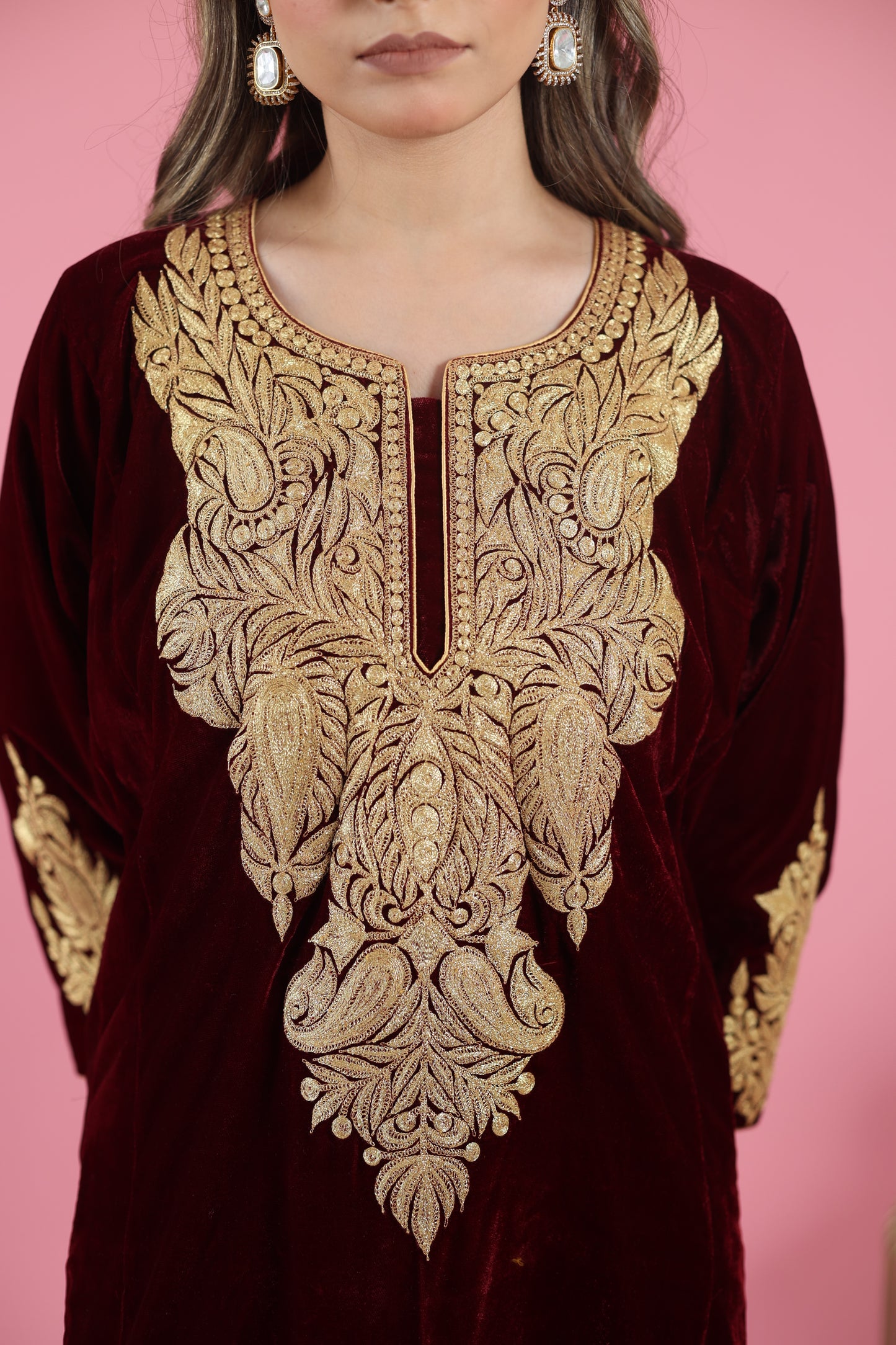 Maroon Velvet Phiran Set