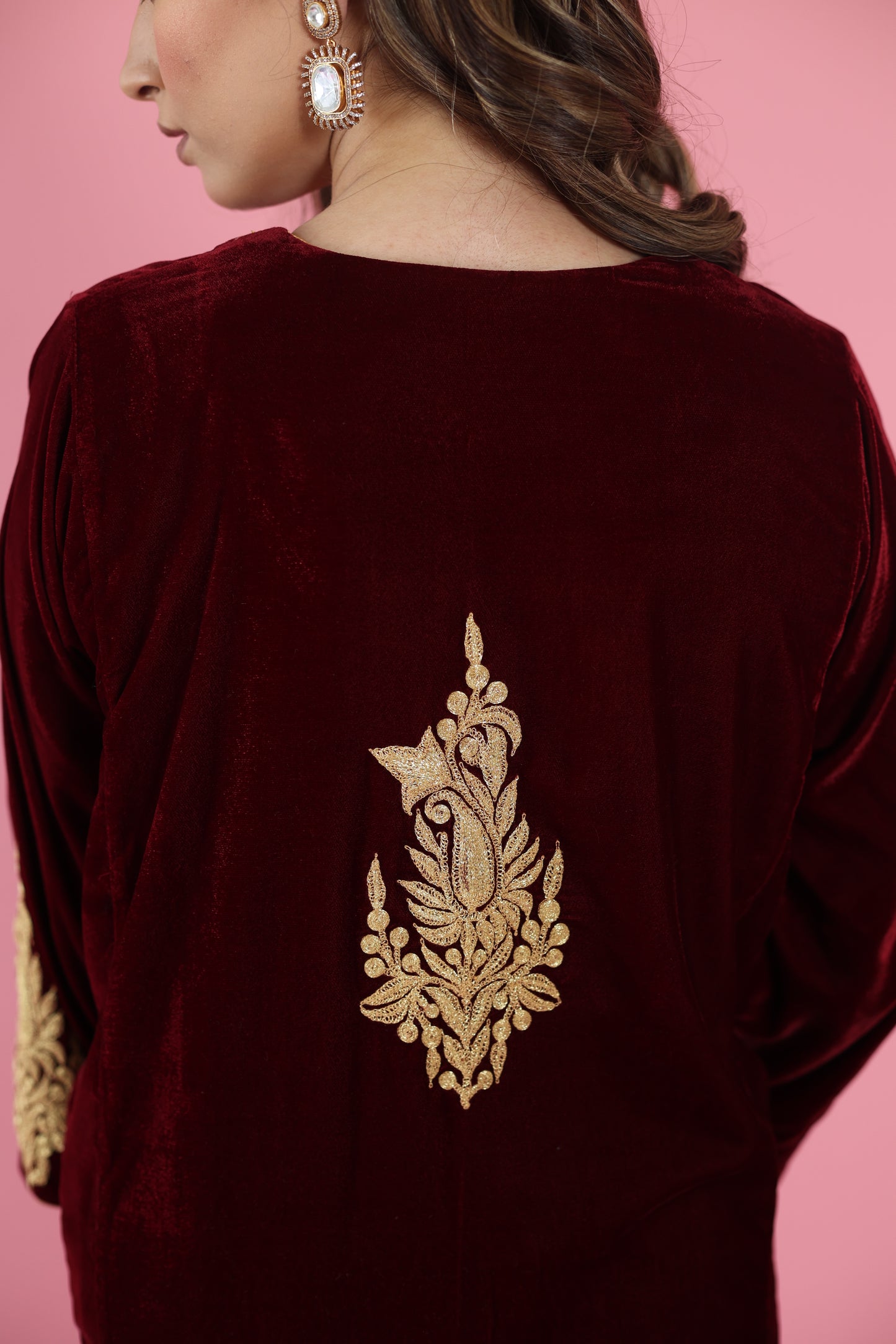Maroon Velvet Phiran Set