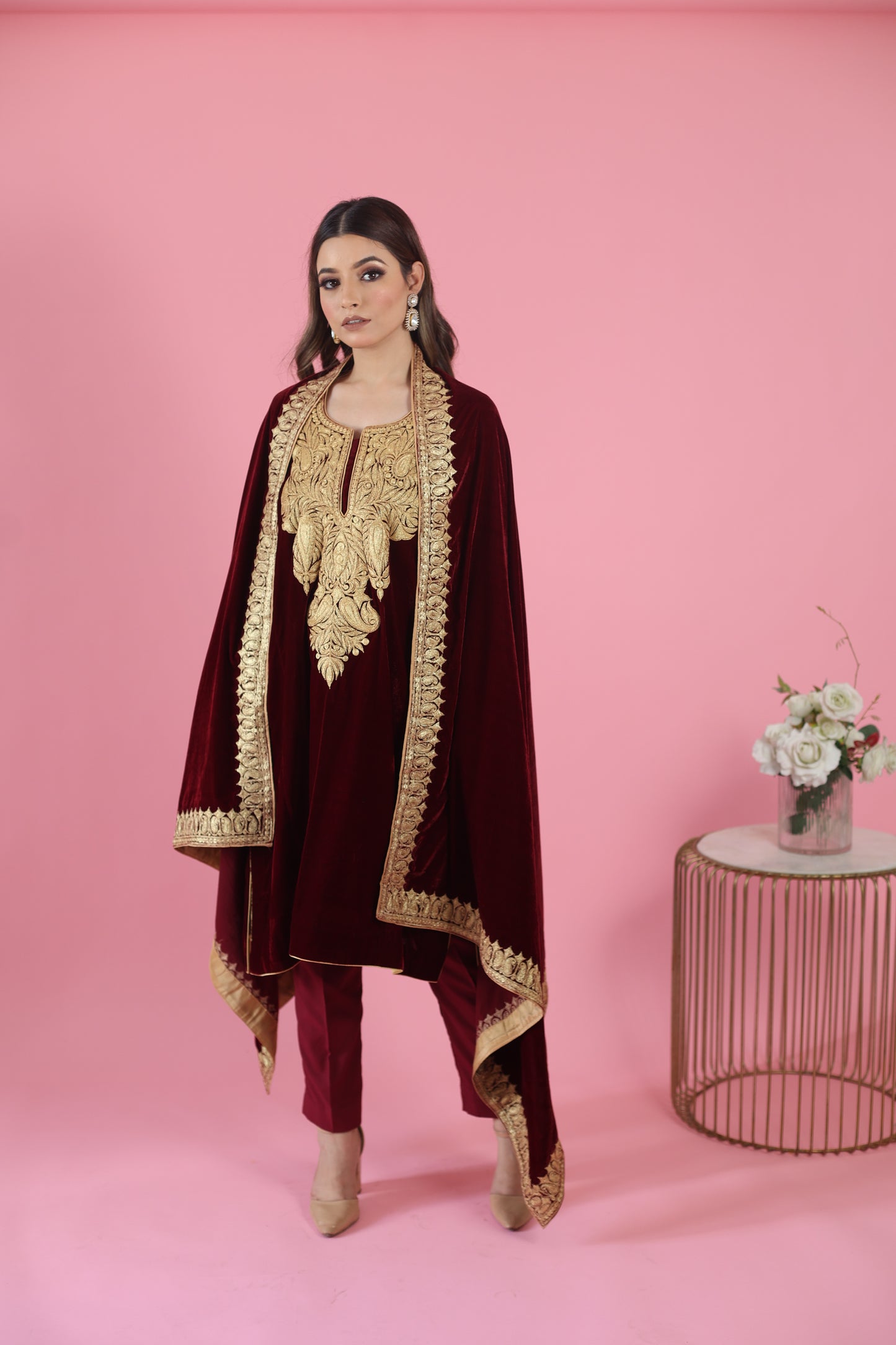 Maroon Velvet Phiran Set
