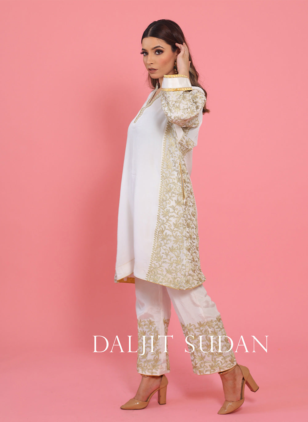 White Kali Jaal Phiran Set