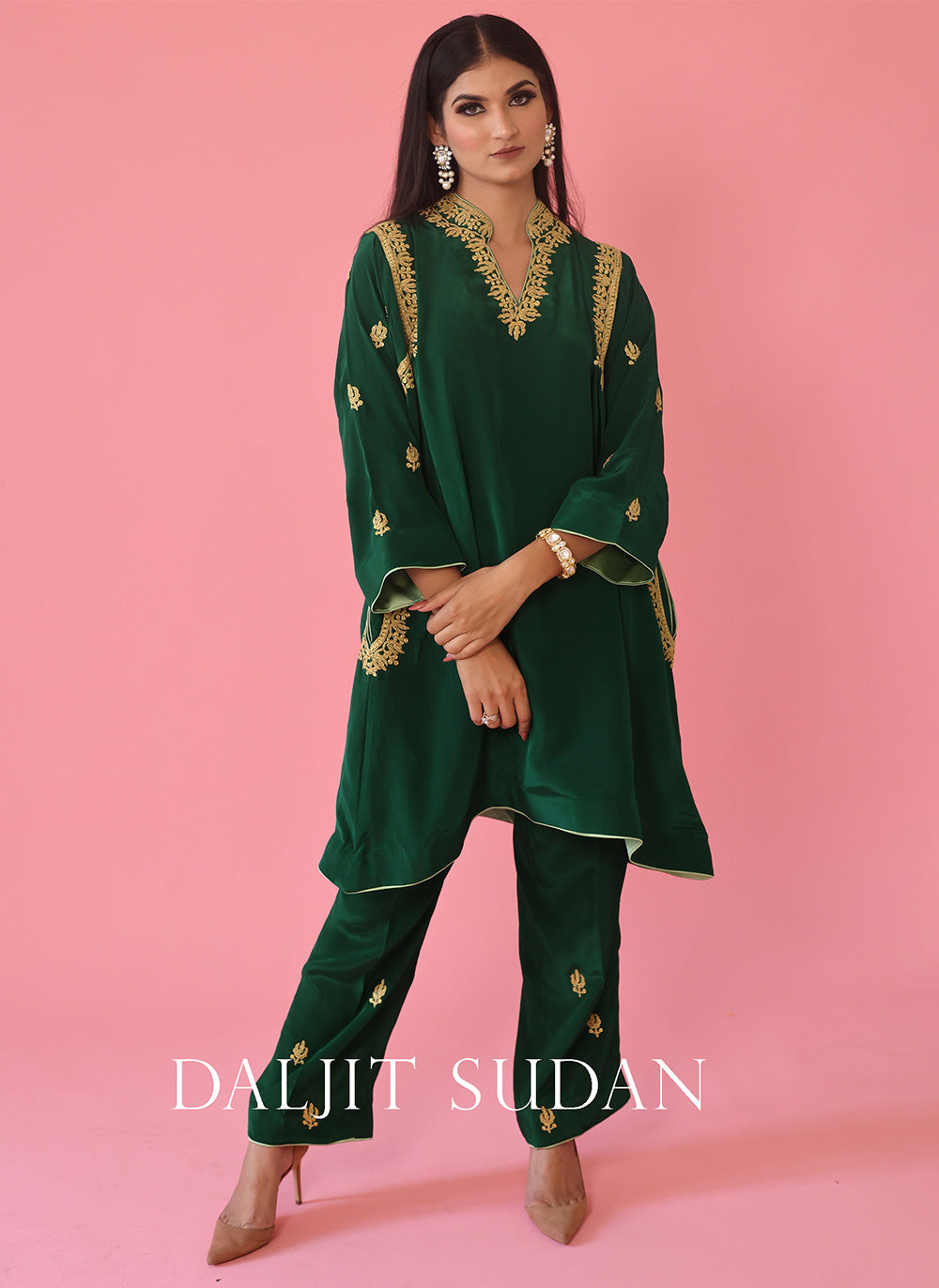 Emerald Green Shoulder Phiran Set