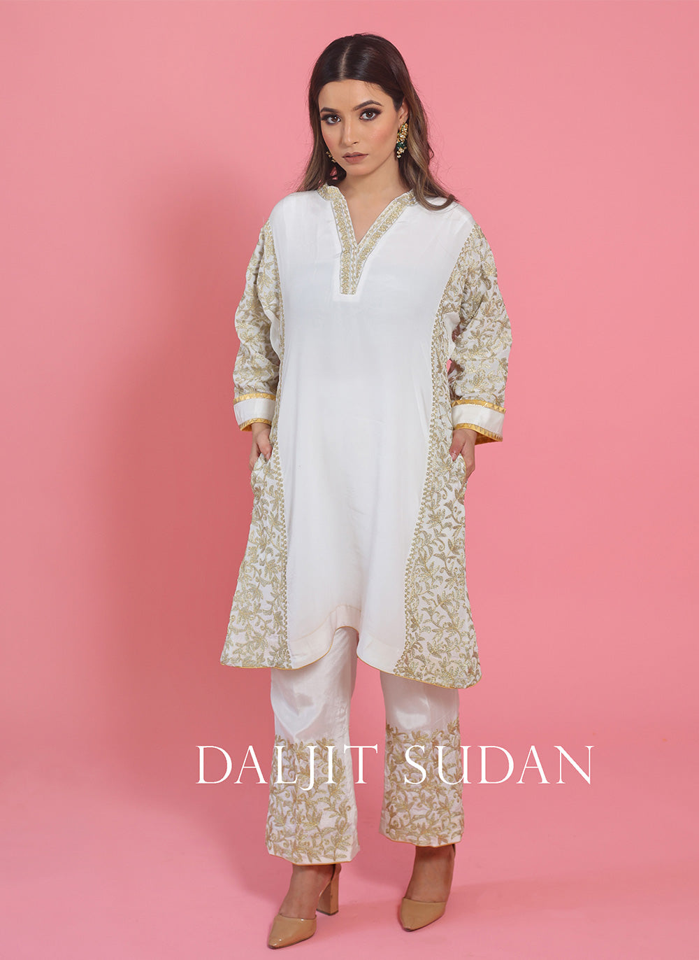 White Kali Jaal Phiran Set