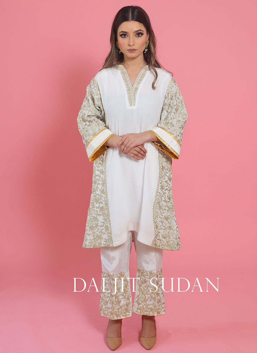 White Kali Jaal Phiran Set