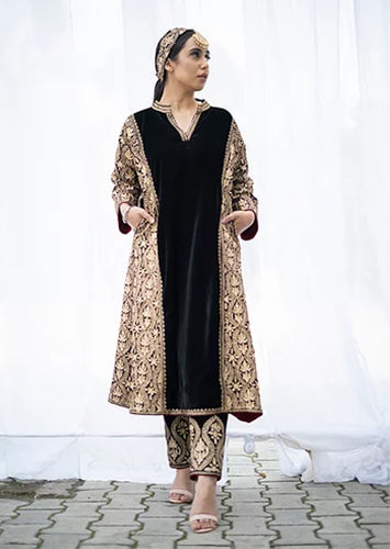 Black Velvet Kali Panel Phiran Set