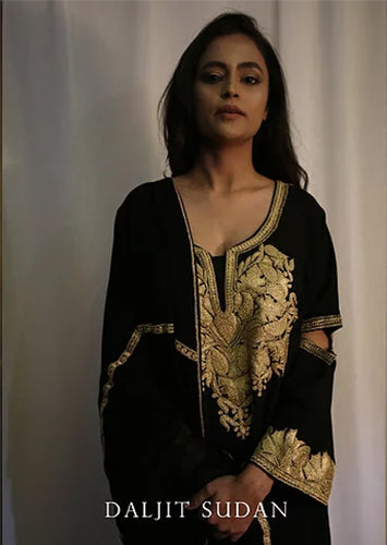 Black Crepe Kashmiri Gala Tilla Phiran Suit
