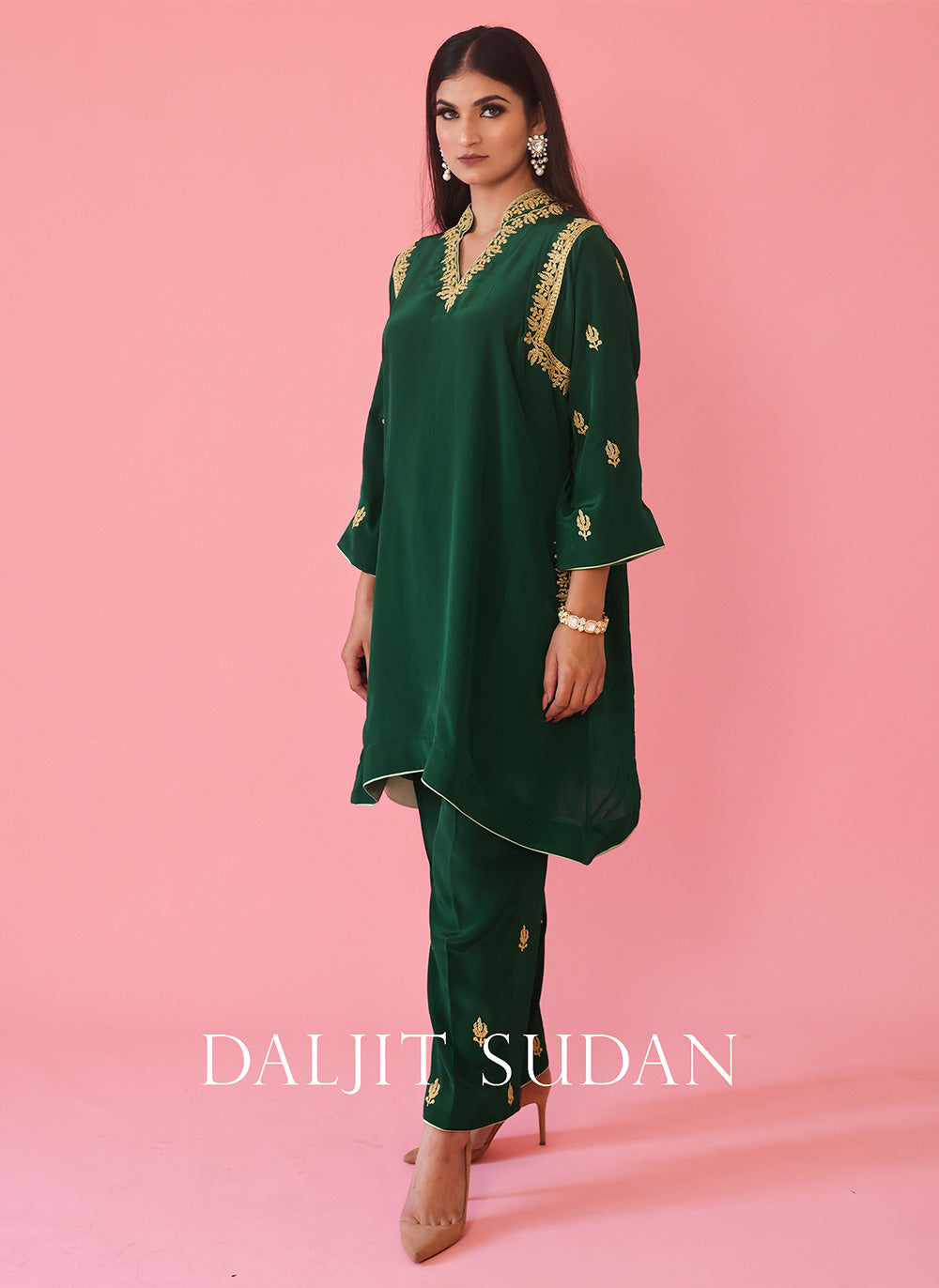 Emerald Green Shoulder Phiran Set