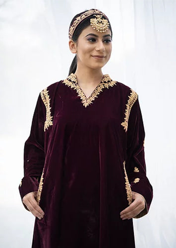 Wine Velvet Shoulder Phiran Set