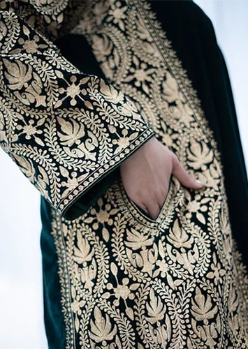 Green Velvet Kali Panel Phiran Set