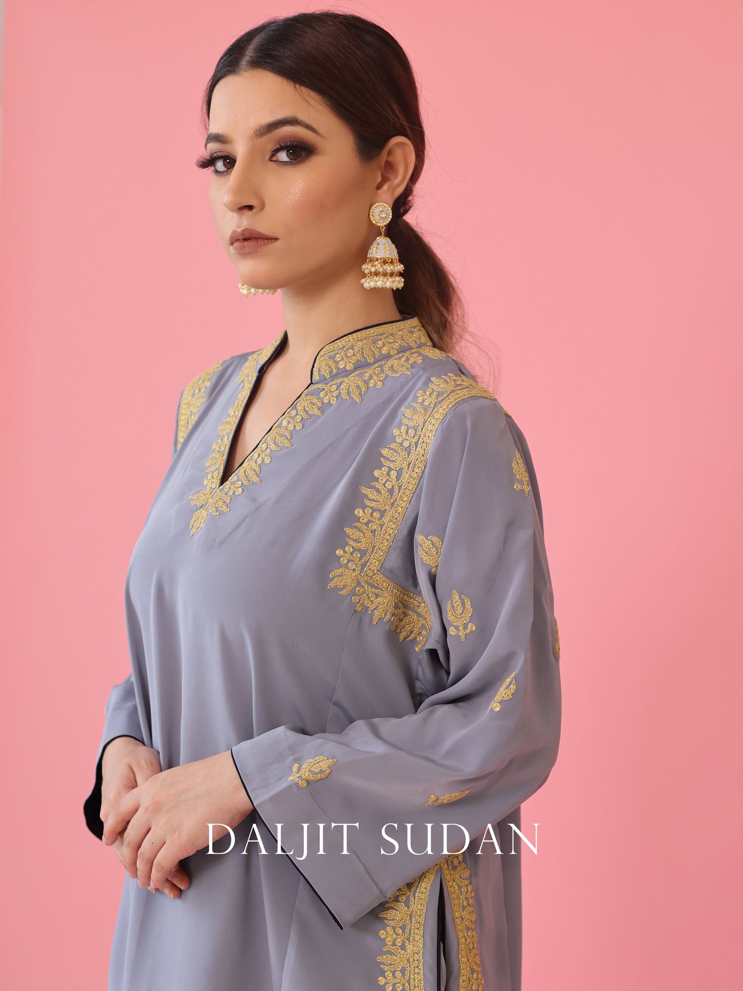 Blue Grey Shoulder Phiran Set