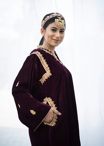 Wine Velvet Shoulder Phiran Set