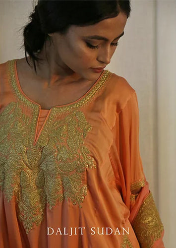 Peach Crepe Kashmiri Gala Tilla Phiran Suit II