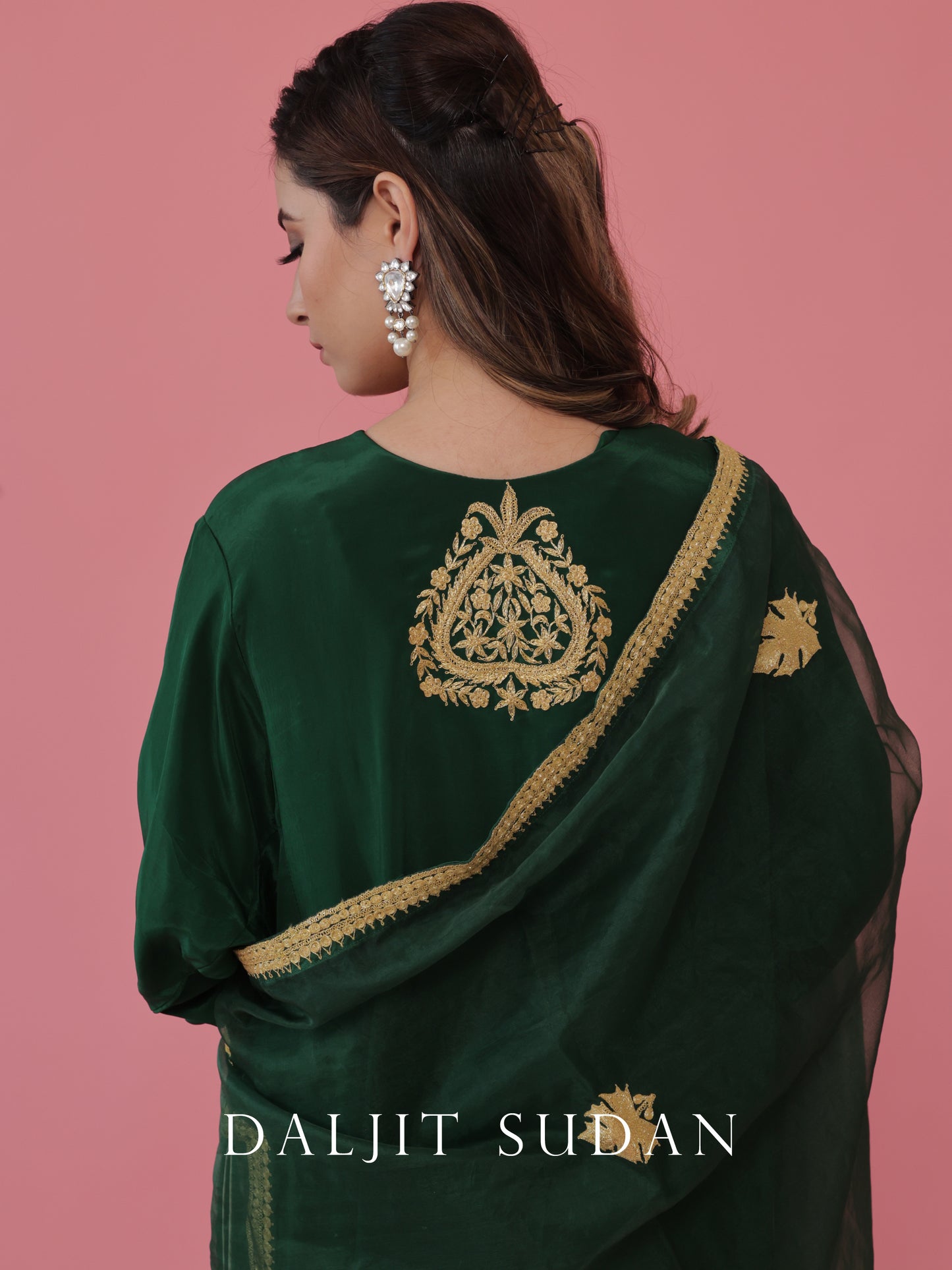 Emerald Green Crepe Phiran Tilla Suit