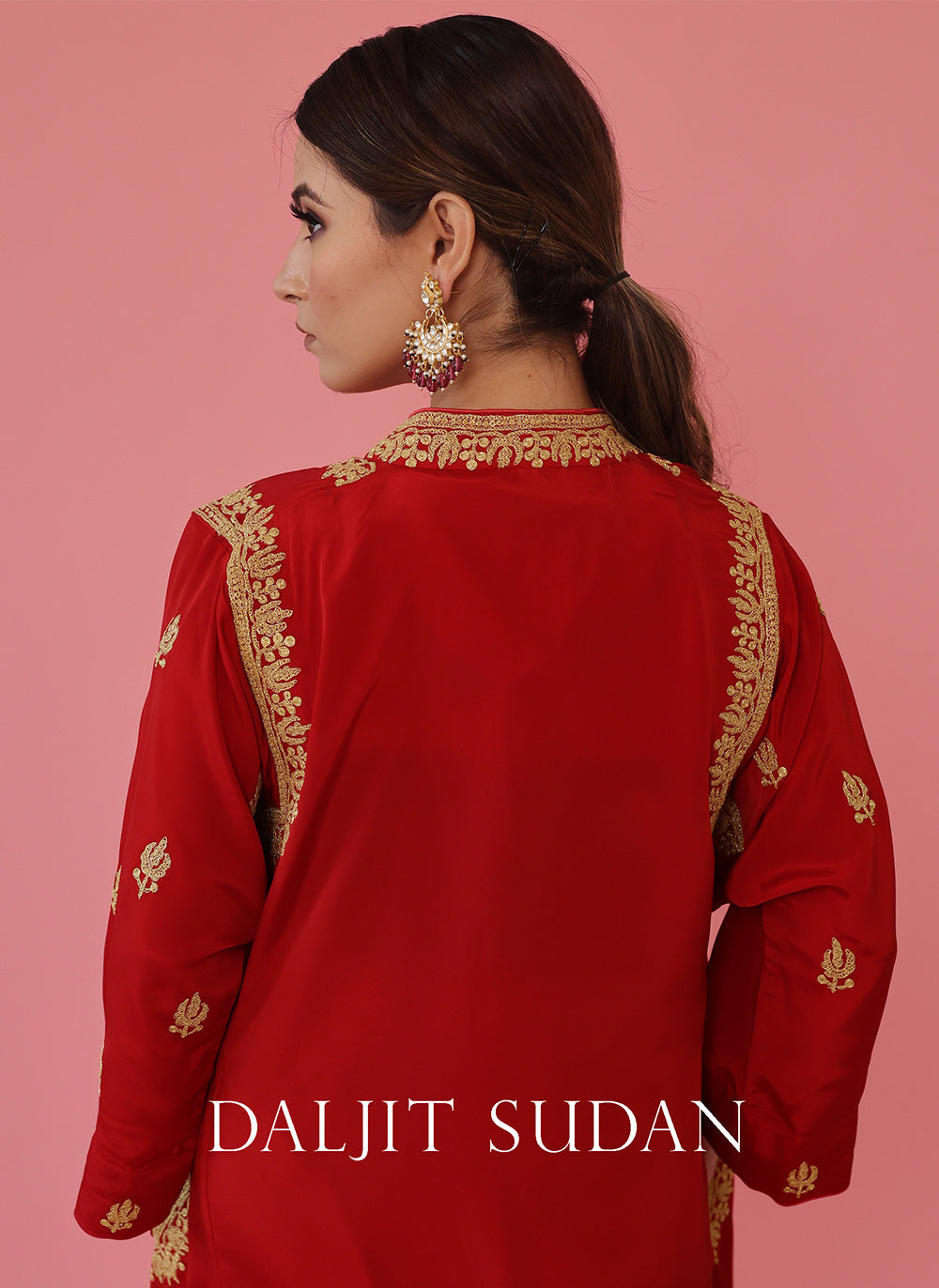 Red Shoulder Phiran Set