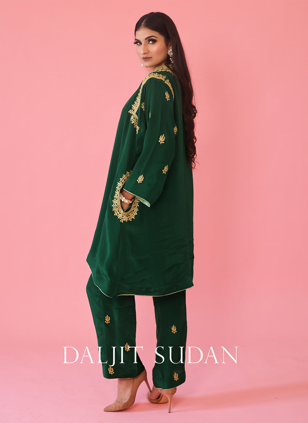 Emerald Green Shoulder Phiran Set