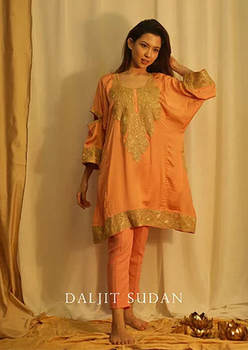 Peach Crepe Kashmiri Gala Tilla Phiran Suit I