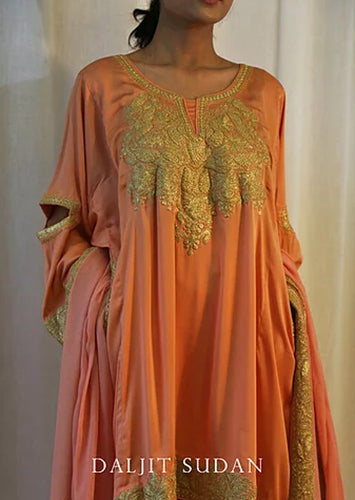 Peach Crepe Kashmiri Gala Tilla Phiran Suit II