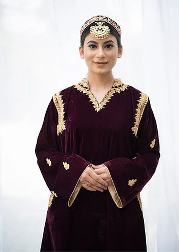 Wine Velvet Shoulder Phiran Set