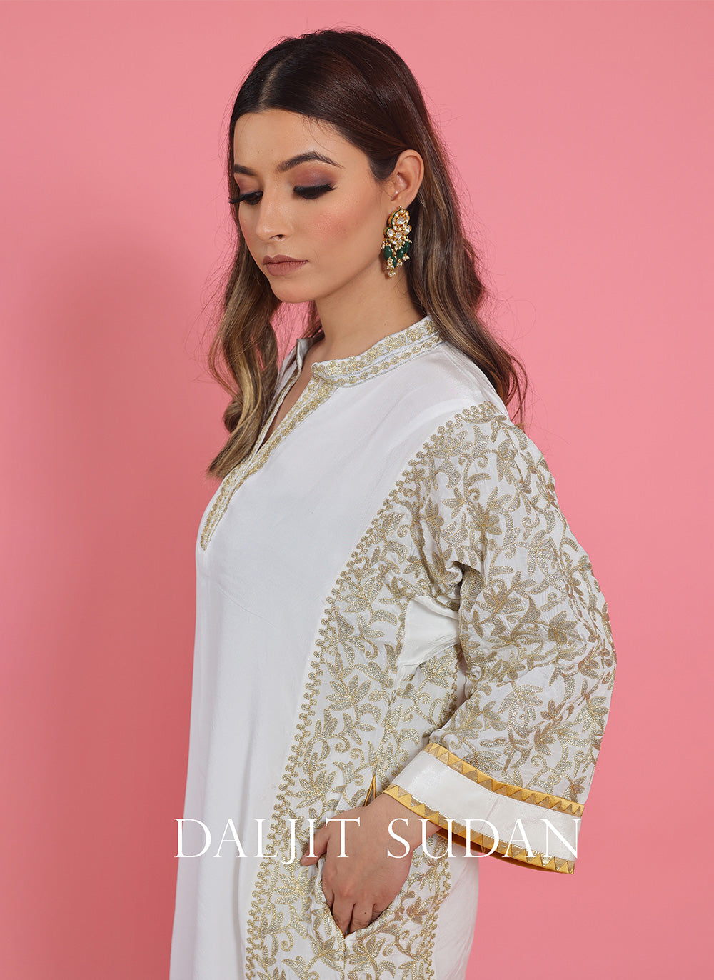 White Kali Jaal Phiran Set