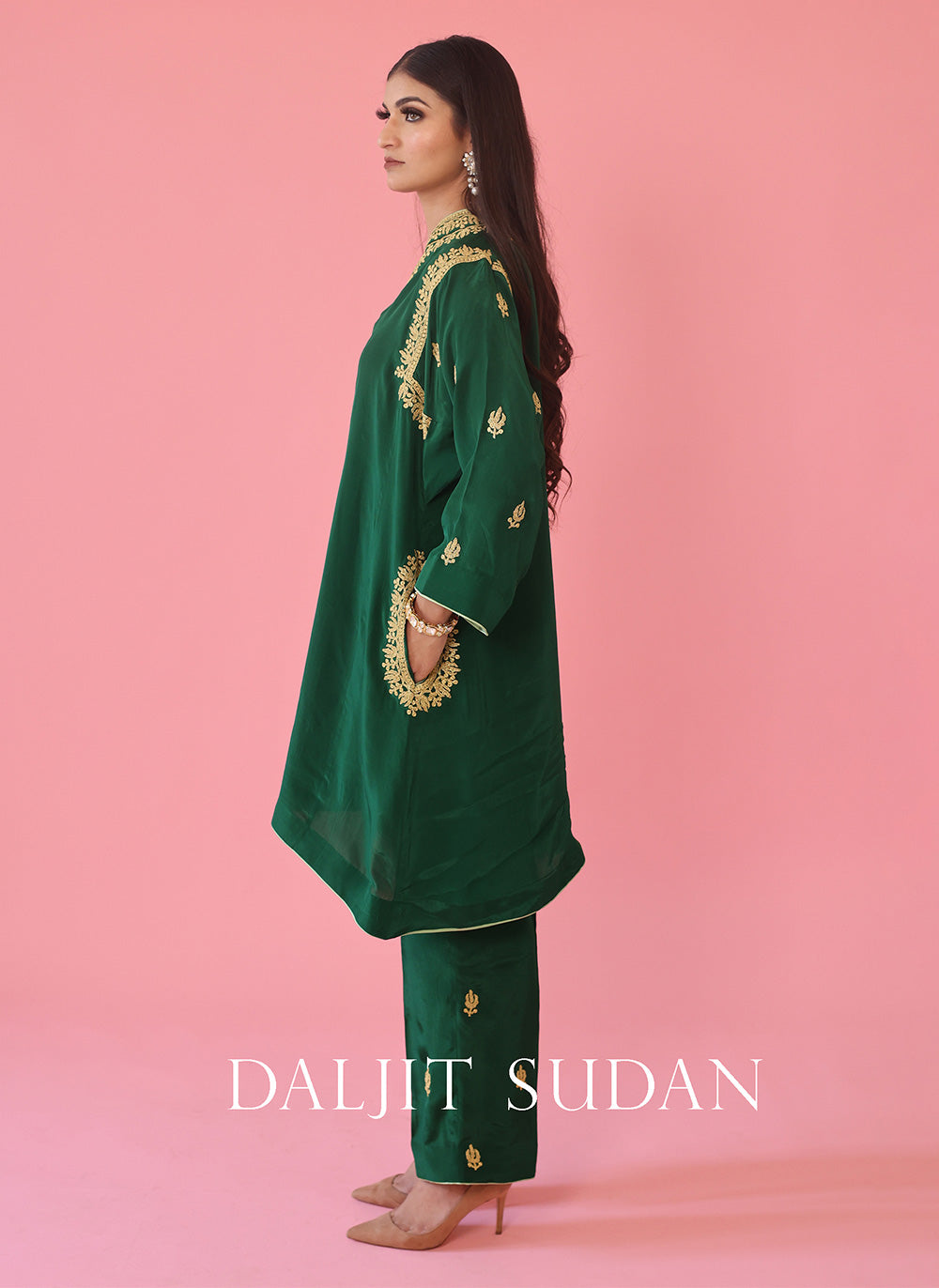 Emerald Green Shoulder Phiran Set