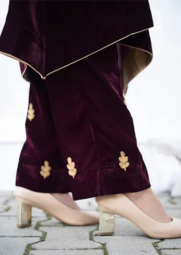 Wine Velvet Shoulder Phiran Set