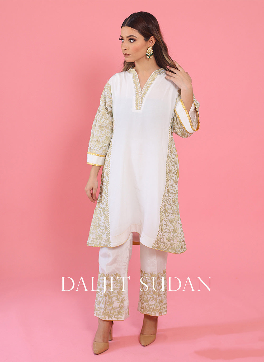 White Kali Jaal Phiran Set