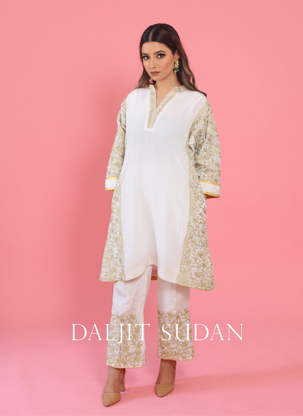 White Kali Jaal Phiran Set