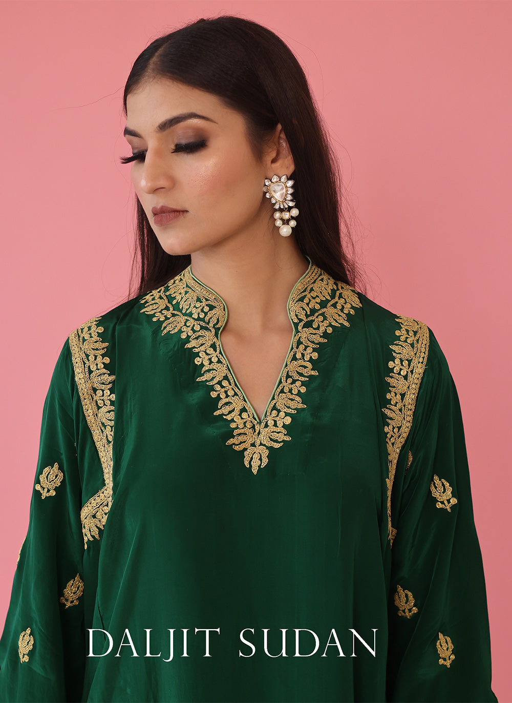 Emerald Green Shoulder Phiran Set