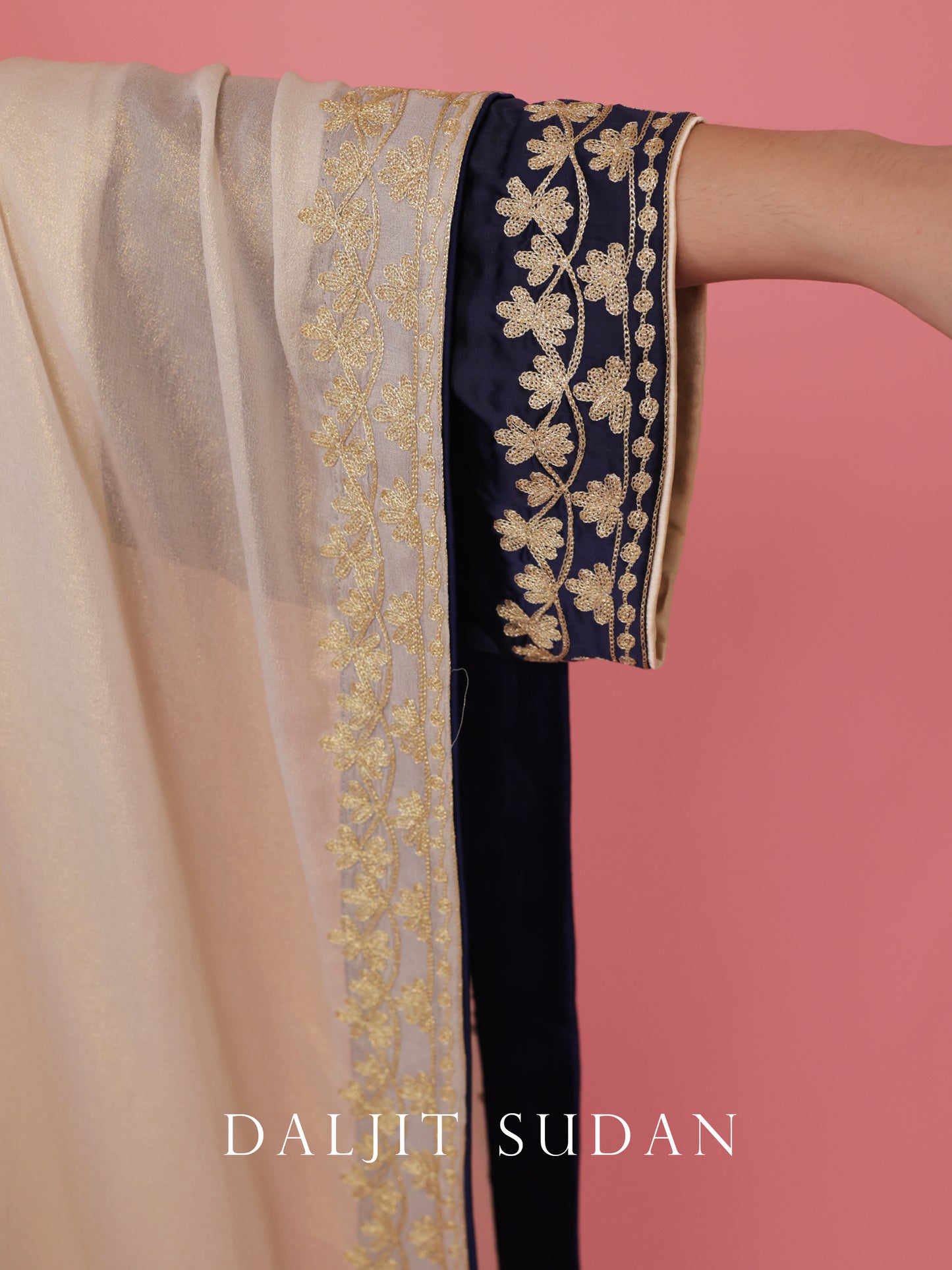 Navy Blue Satin phiran suit with tilla aari embroidery