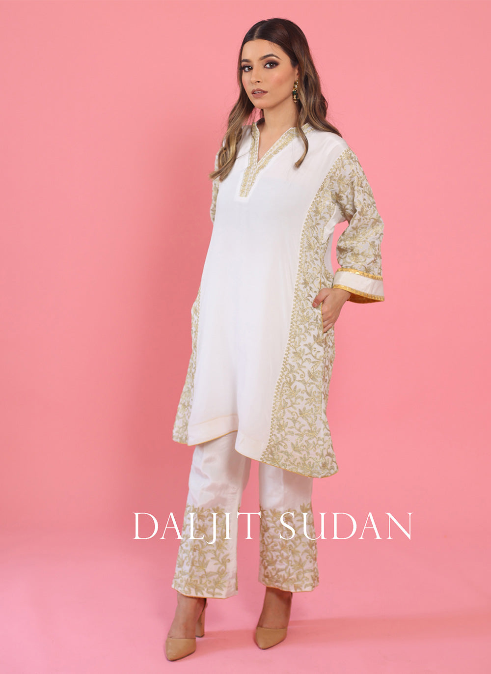 White Kali Jaal Phiran Set